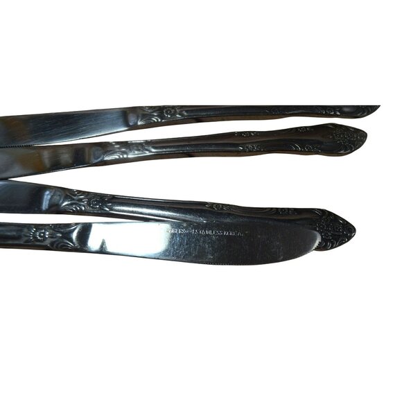 Vintage Rogers Dream Rose Floral Stainless Steel Knives Set of Four  8.5"L - Picture 5 of 5